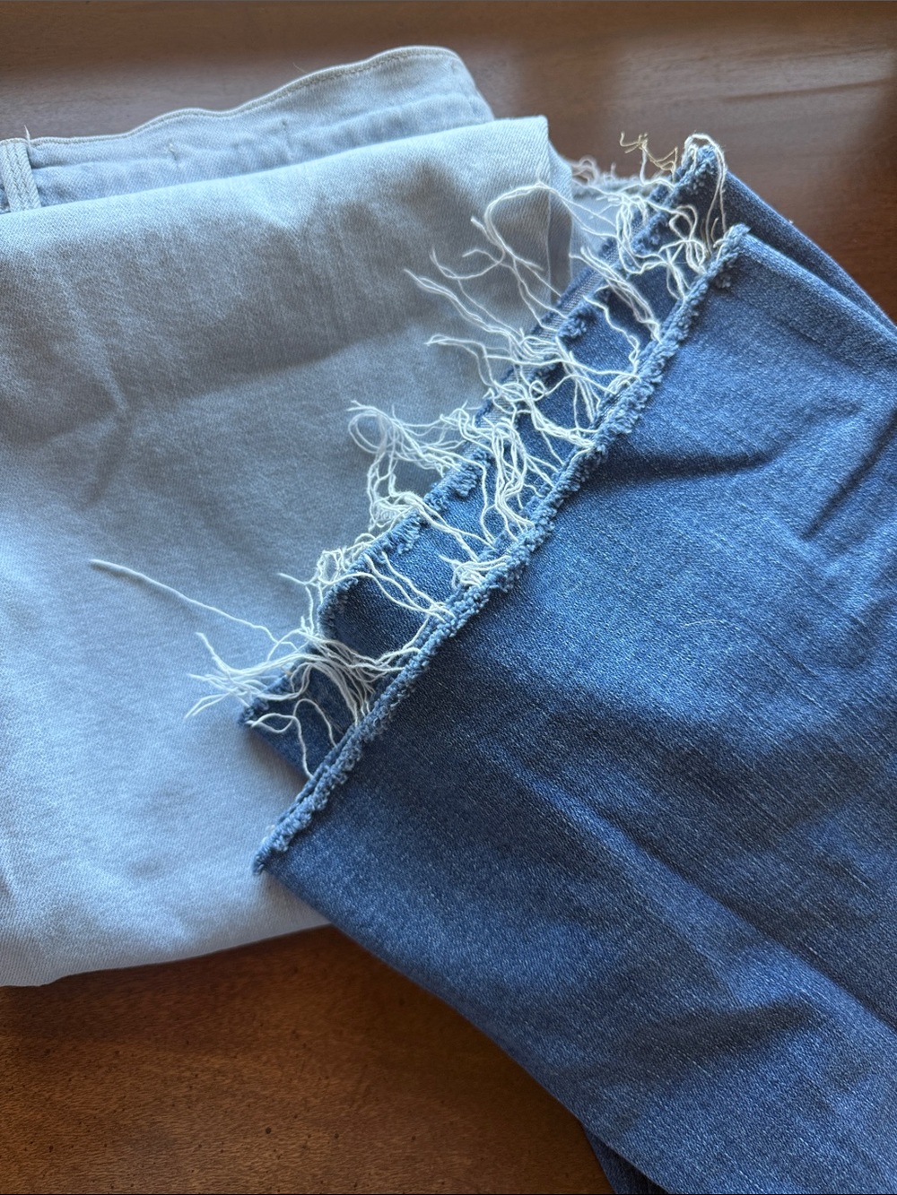 Set of 2 Frame Denim Le Easy Flare Frayed Hem - Light & Medium Blue - Picture 3 of 6
